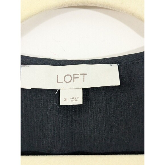 Loft Black Shear Pleated Blouse Tunic 3/4 Sleeve Ruffle Special Occasion Size XL - Picture 3 of 9